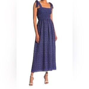 Max Studio Women's Tie Strap Smocked Bodice Floral Print Maxi Dress Size M (D61)